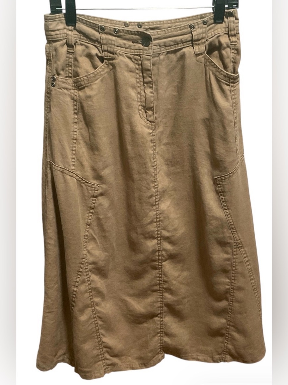 Isabella Bird 100% Linen Maxi Skirt Size 6 Brown A-Line Pockets